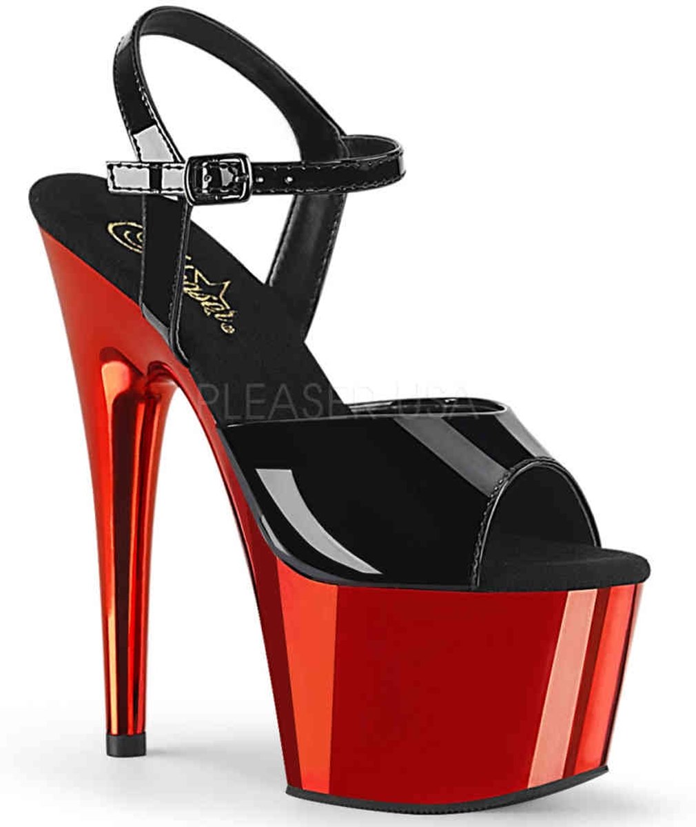 Pleaser Sandaal met enkelband -38 Shoes- ADORE-709 Zwart/Rood