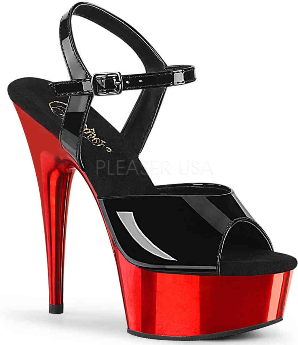 Pleaser Sandaal met enkelband -38 Shoes- DELIGHT-609 Zwart/Rood