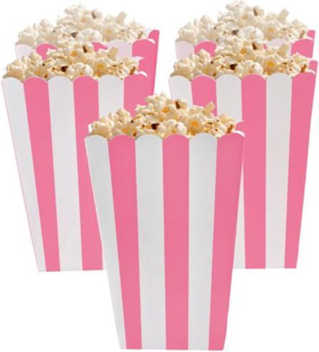 Popcorn bakjes roze 6 stuks -16 cm hoog - Popcornbakjes/chipsbakjes/snackbakjes kinderverjaardag/kinderfeestje.