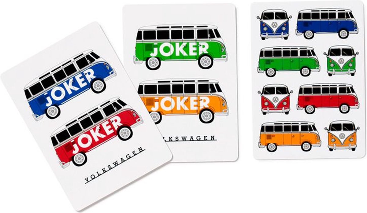 Kaartspel/Speelkaarten - Volkswagen VW T1 Busje - Blauw/Rood/Groen/Oranje - 8.5x6cm