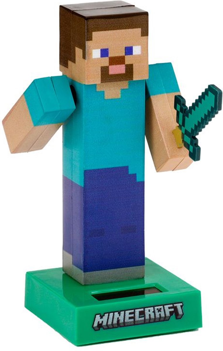 Puckator Solar bewegend figuur - Minecraft Steve - blauw - kunststof - 12 cm - cadeau