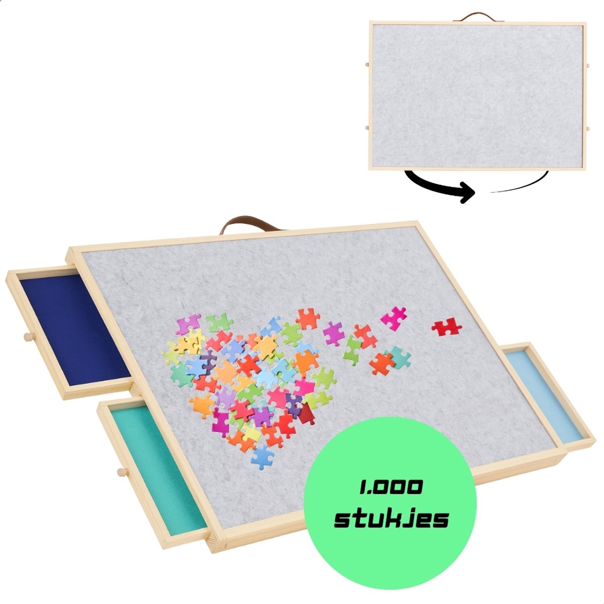 Puzzeltafel met lades tot 1000 Stukjes – Draaibaar Puzzelbord van Hout met Opbergsysteem, Lades, Cover – Verstelbare Puzzelplaat Ergonomisch -   -  