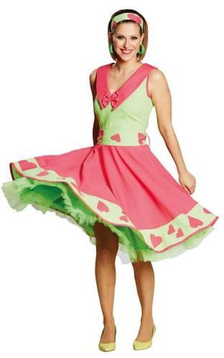 Rock& Roll jurk fluor pink/groen mt 38