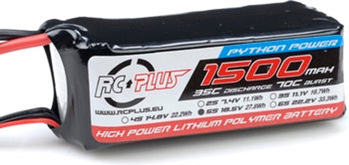 RC Plus - Li-Po Batterijpack - Python Power 35C - 1500 mAh - 5S1P - 18,5V - Deans Stekker