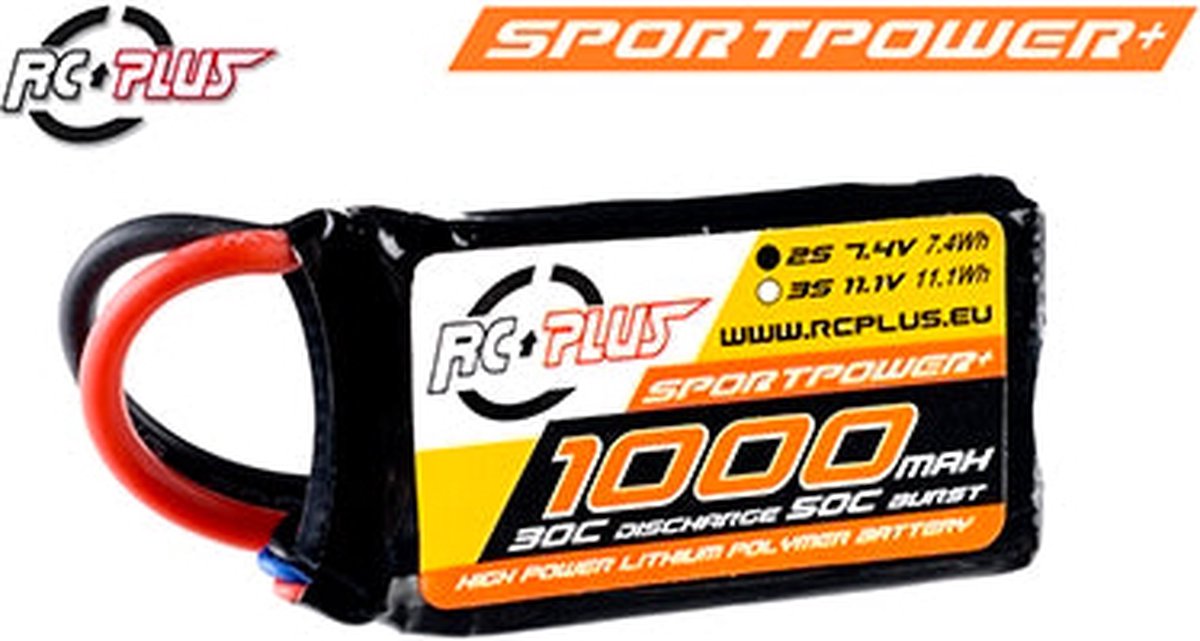 RC Plus - Li-Po Batterijpack - Sportsline 30C - 1000 mAh - 2S1P - 7,4V - Deans Stekker