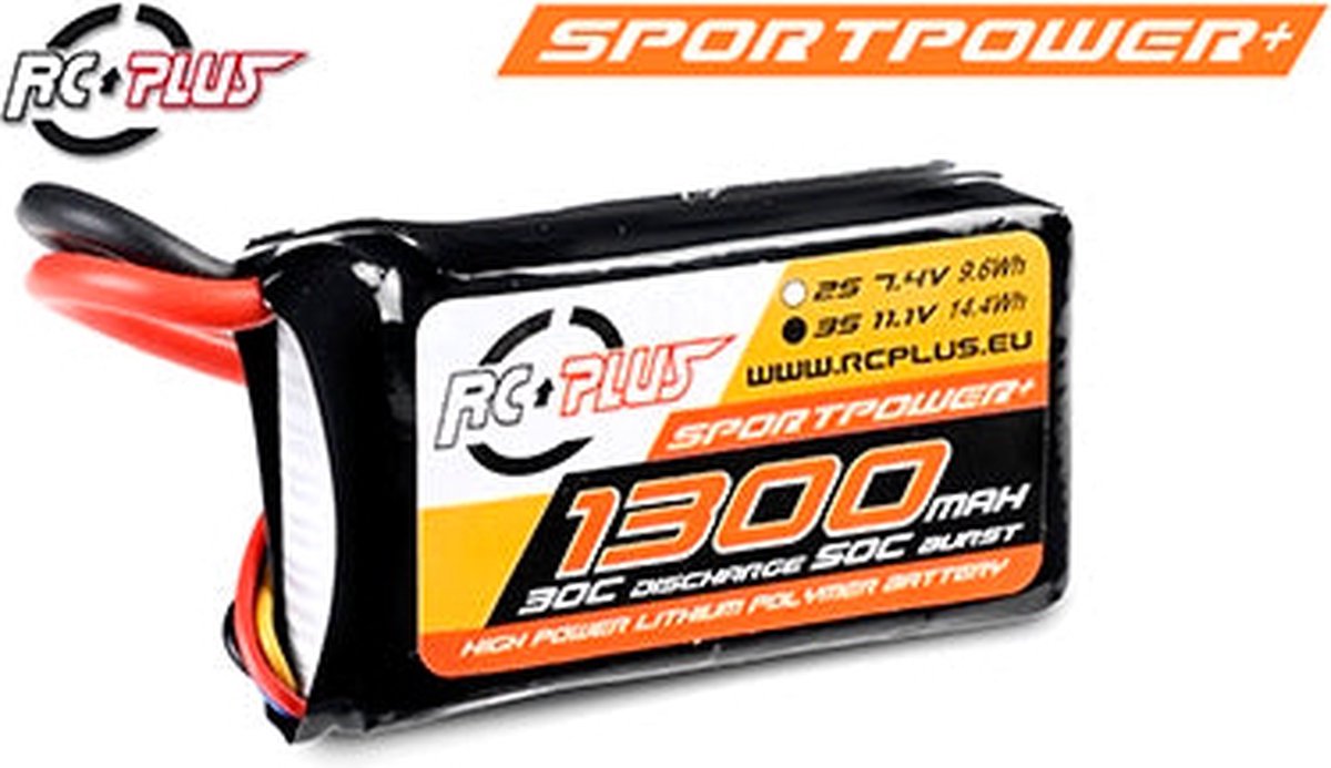 RC Plus - Li-Po Batterijpack - Sportsline 30C - 1300 mAh - 3S1P - 11,1V - Deans Stekker