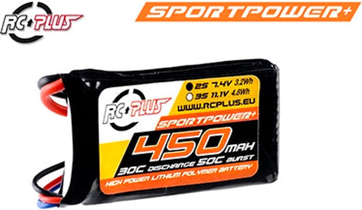 RC Plus - Li-Po Batterijpack - Sportsline 30C - 450 mAh - 2S1P - 7,4V - Bec Stekker