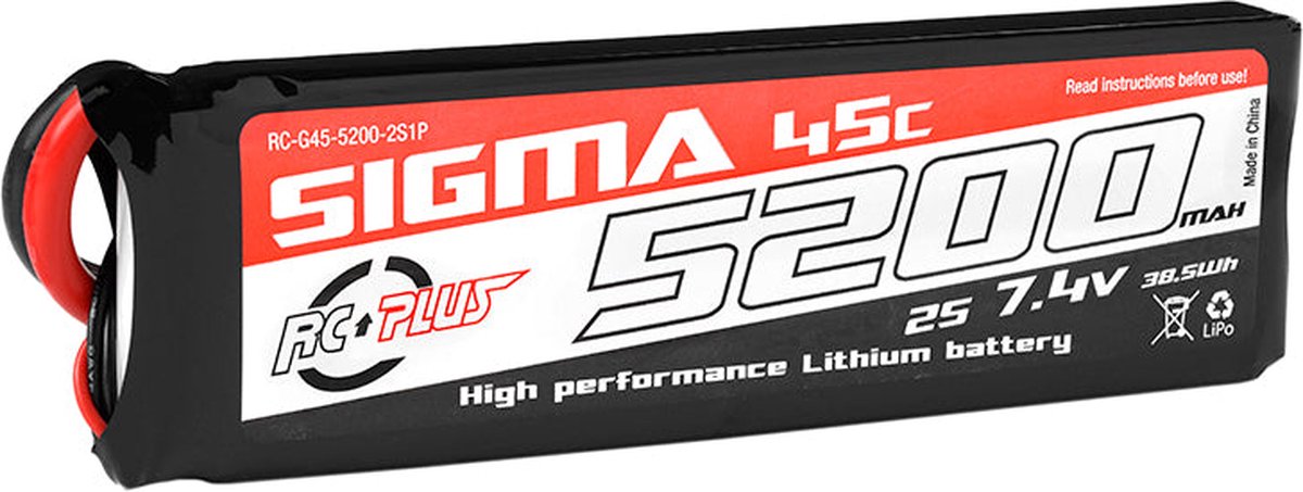 RC Plus - Li-Po Batterypack - Sigma 45C - 5200 mAh - 2S1P - 7.4V - XT-60