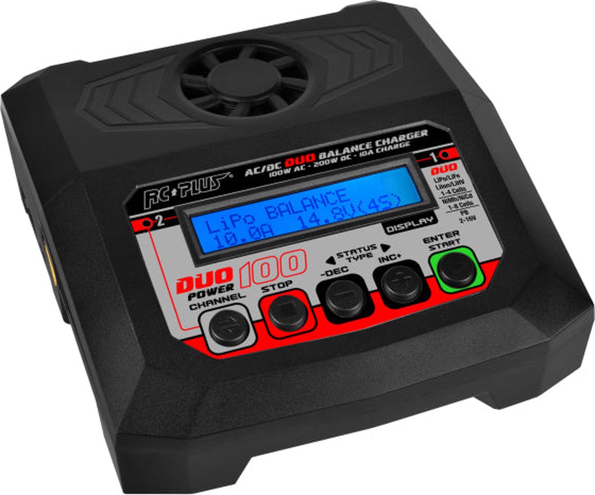 RC Plus - Power Duo 100 Charger - AC 100W - DC 2X 100W - 2x 4S Lixx - 8 Nixx - 16V PB