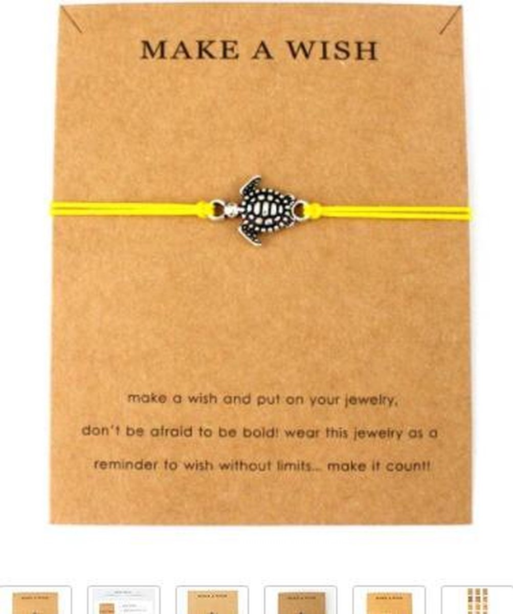 Armband make a wish - geel - hanger schilpad