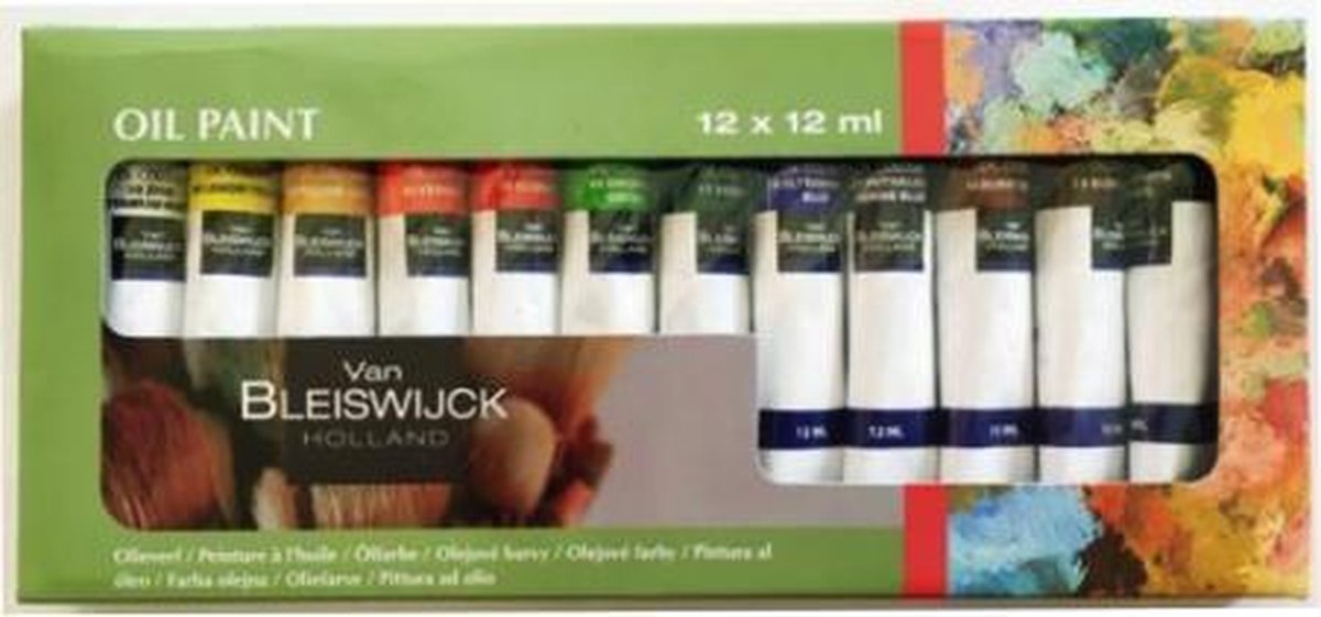 Oil Paint - Olieverf - 12 x 12 ml - 12 Kleuren - Schilderen - Hobby verf + Rheme Liniaal