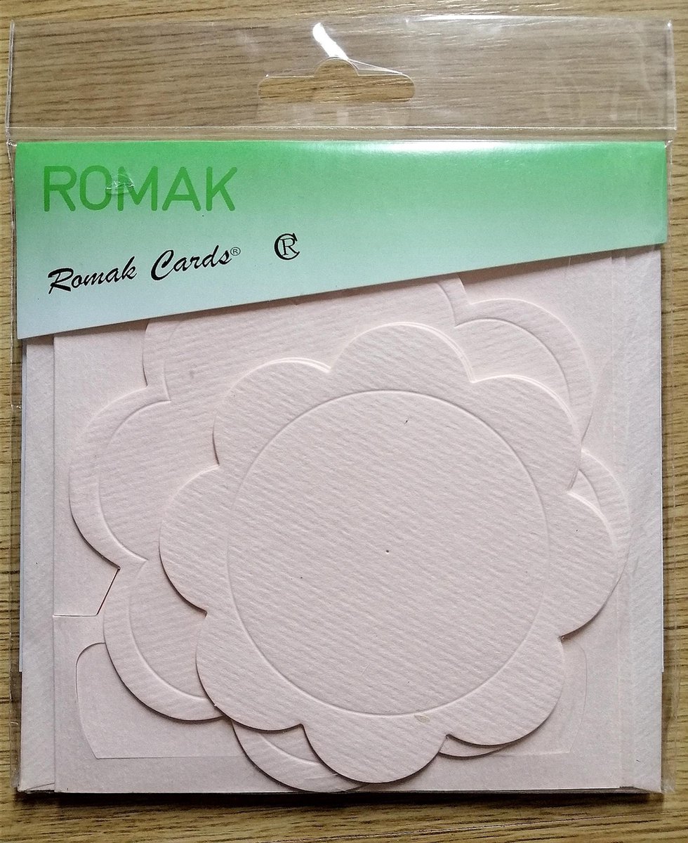 Romak Cards, 3 opzetkaarten bloem Zalm kleurig met envelop