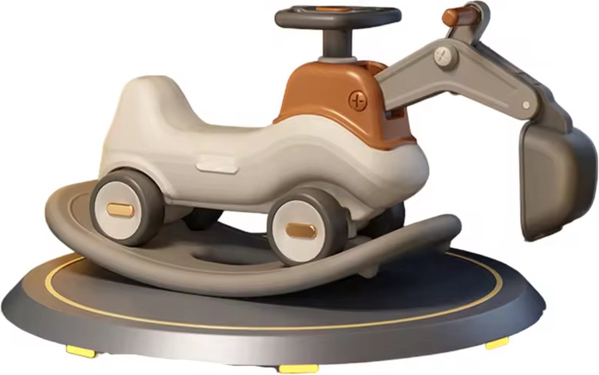   2 in 1 Hobbelwagen - Loopwagen Beige/Bruin in model Graafmachine