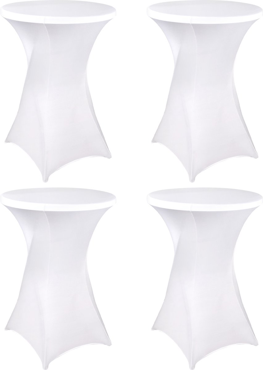 Statafelrok – Set van 4 stuks – Statafelhoes – ∅ 80-85 x 110cm – Wasbare en Elastische stof – Statafelrok Wit – Stretch Rok – Wit – van Saaf