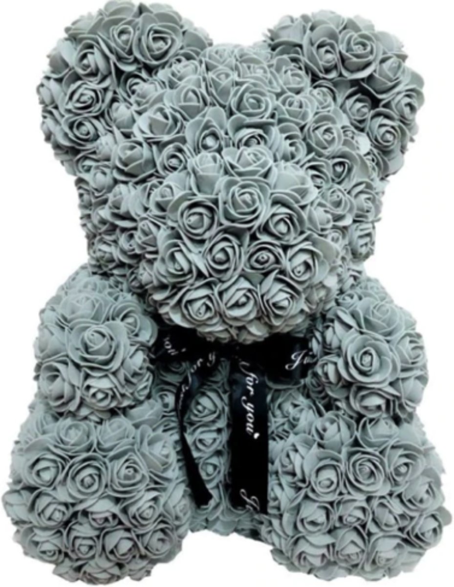 Love Teddybeer van rozen - Grijs - 25CM - Inclusief Cadeaudoos