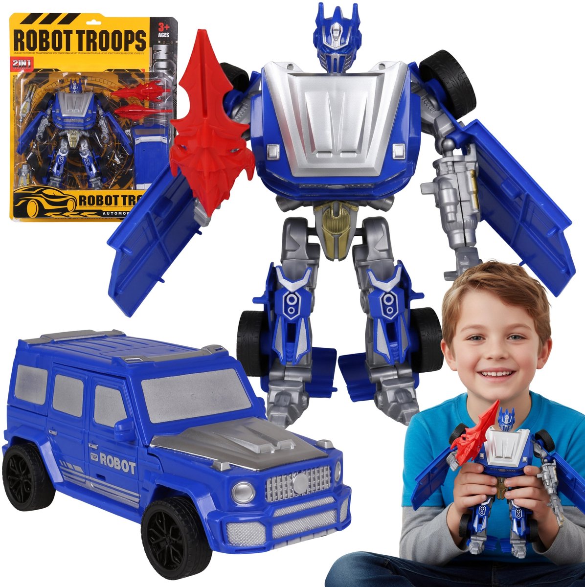 Blauwe ROBOT die verandert in een auto, speelgoed voor kinderen 3+ MEGA CREATIVE