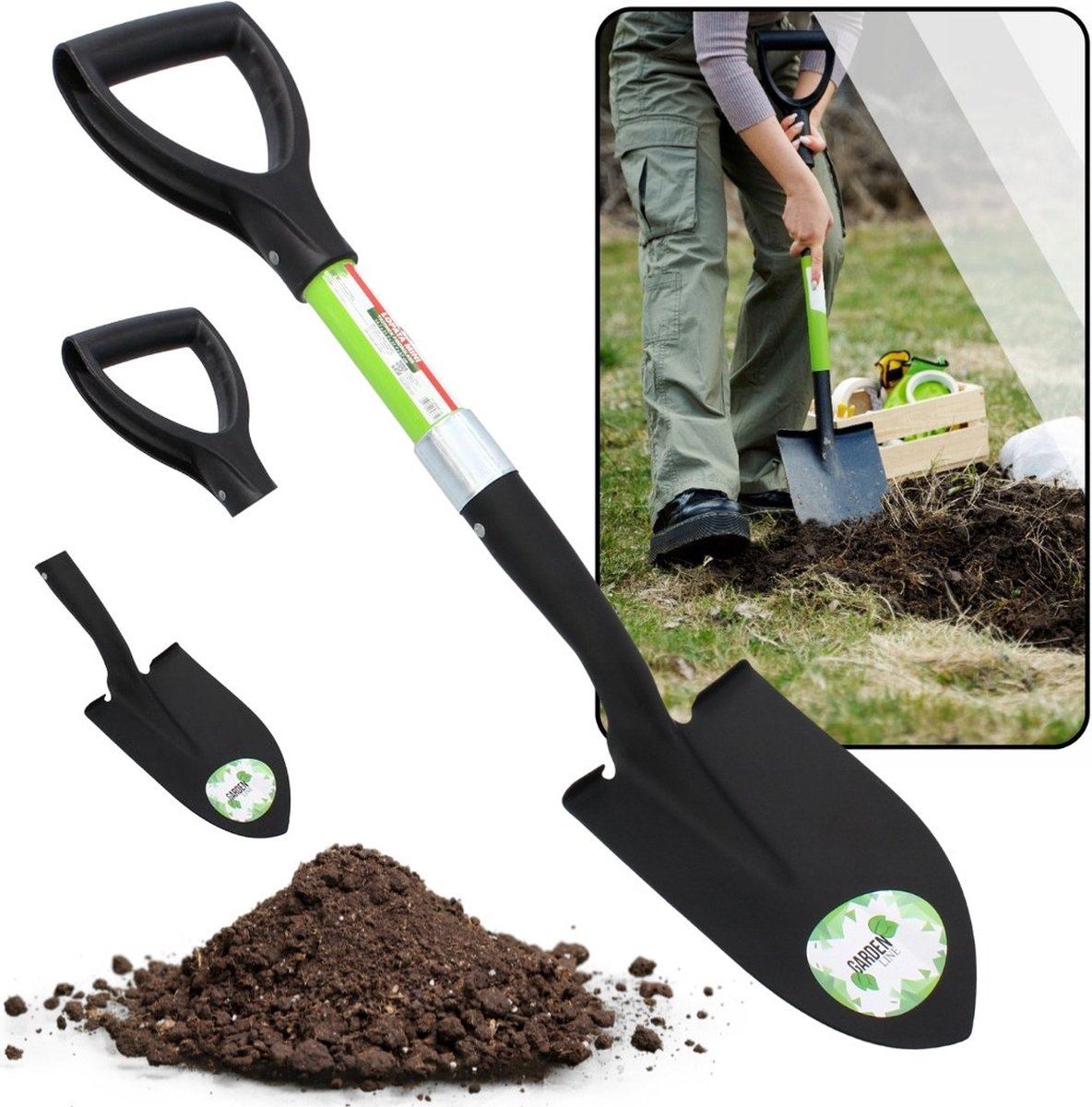 Mini Schep met Glasvezel Handvat 14,7x21,2x37,7x67 cm