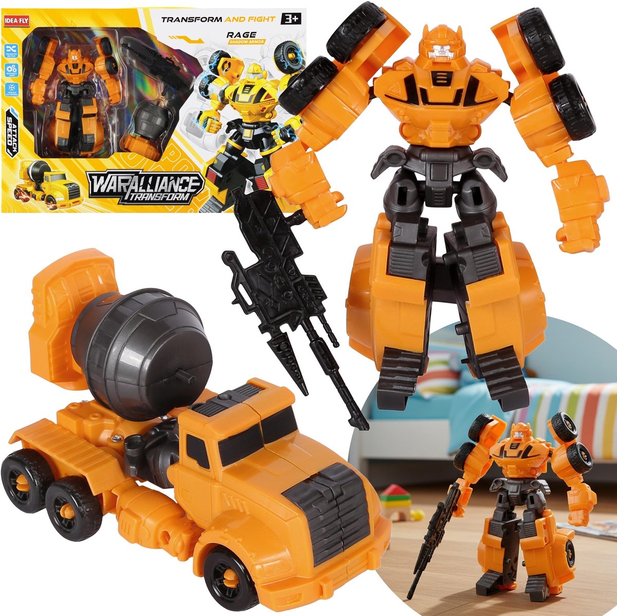 ROBOT transformerend speelgoed, oranje robot auto 2in1, speelgoed voor kinderen 3+ MEGA CREATIVE