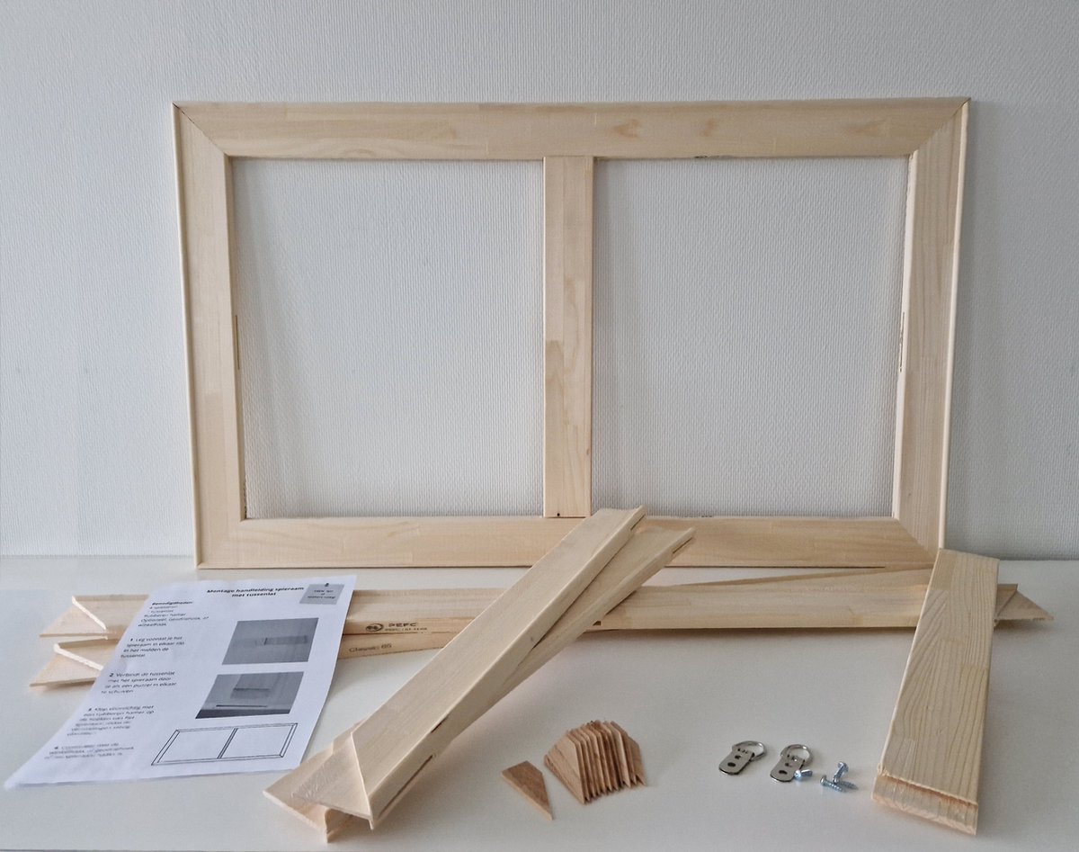 Brede opspanlatten voor schilderscanvas Spielat 65mm met verstevigingslat 55x100cm Houten spanlatten met tussenlat voor Spanraam-Spieraam zonder doek Houtenframe voor schildersdoek, canvas of stof. Inclusief ophangbeugels