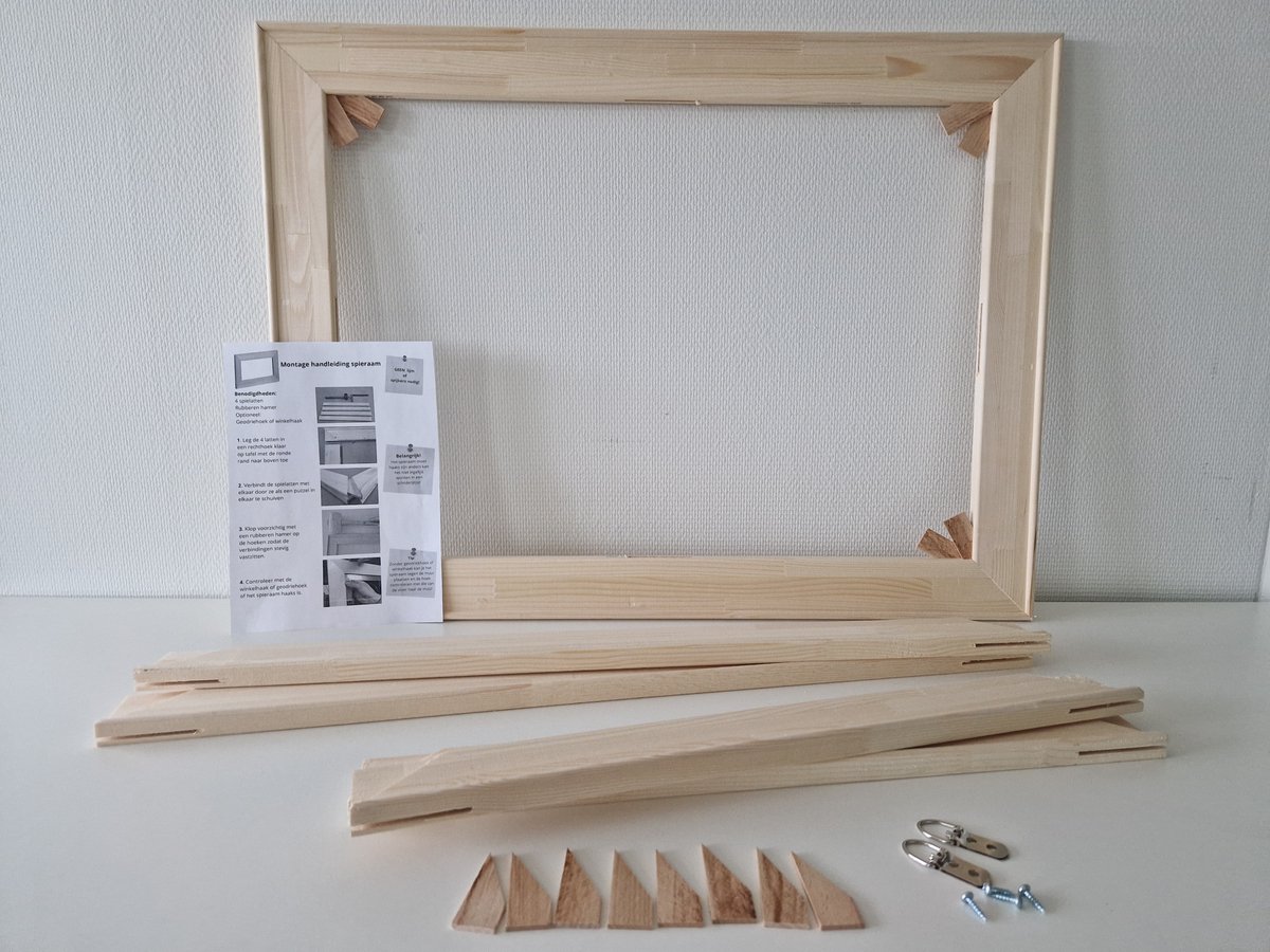 Spielatten-Opspanlatten voor schildercanvas brede Spielat 65mm 95x95cm Brede Houten spanlatten voor Spanraam-Spieraam zonder doek Houtenframe voor schildersdoek, canvas of stof. Inclusief ophangbeugels