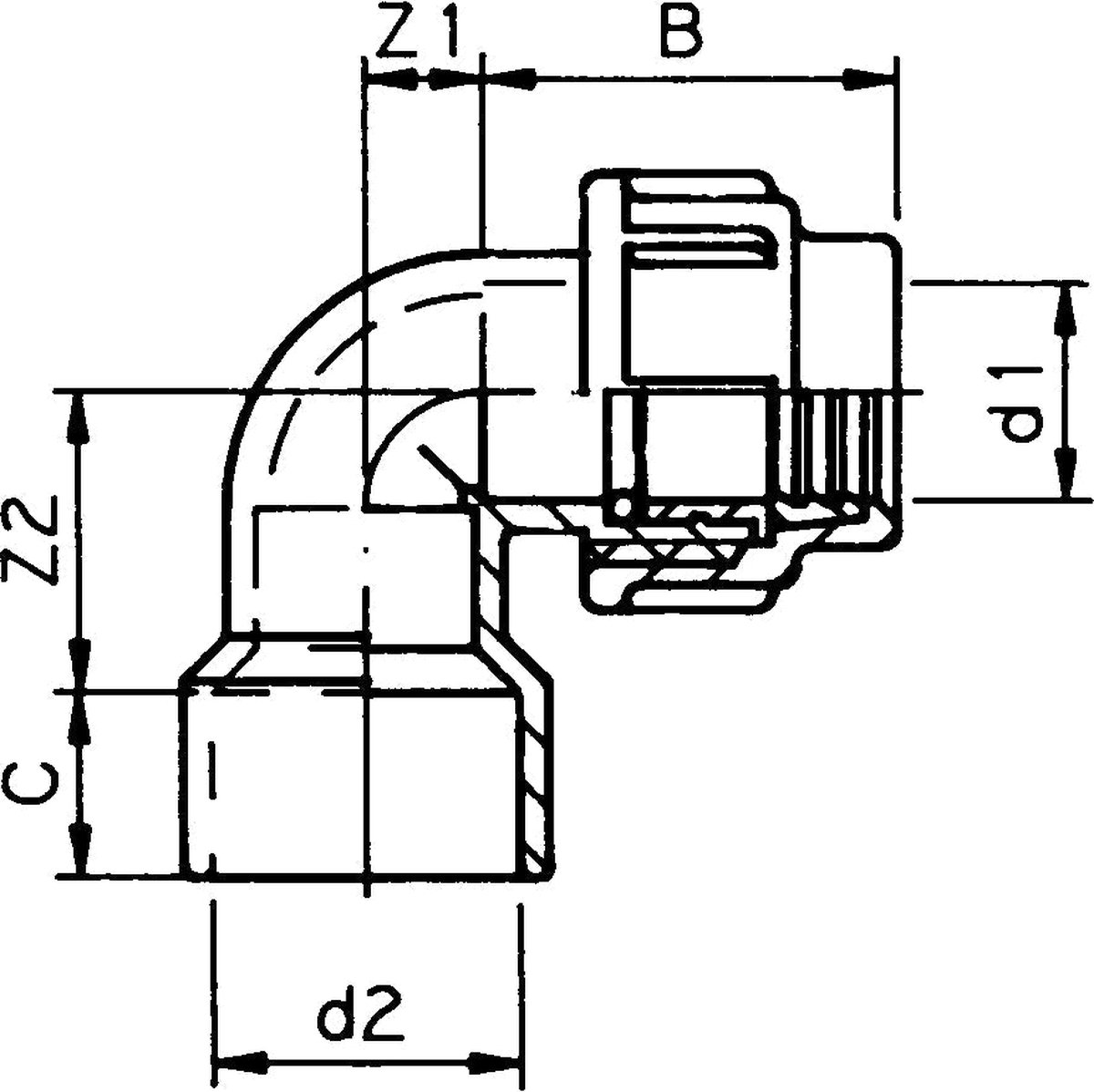 PVC-PE overgangsknie 32 x 20mm klem PN10