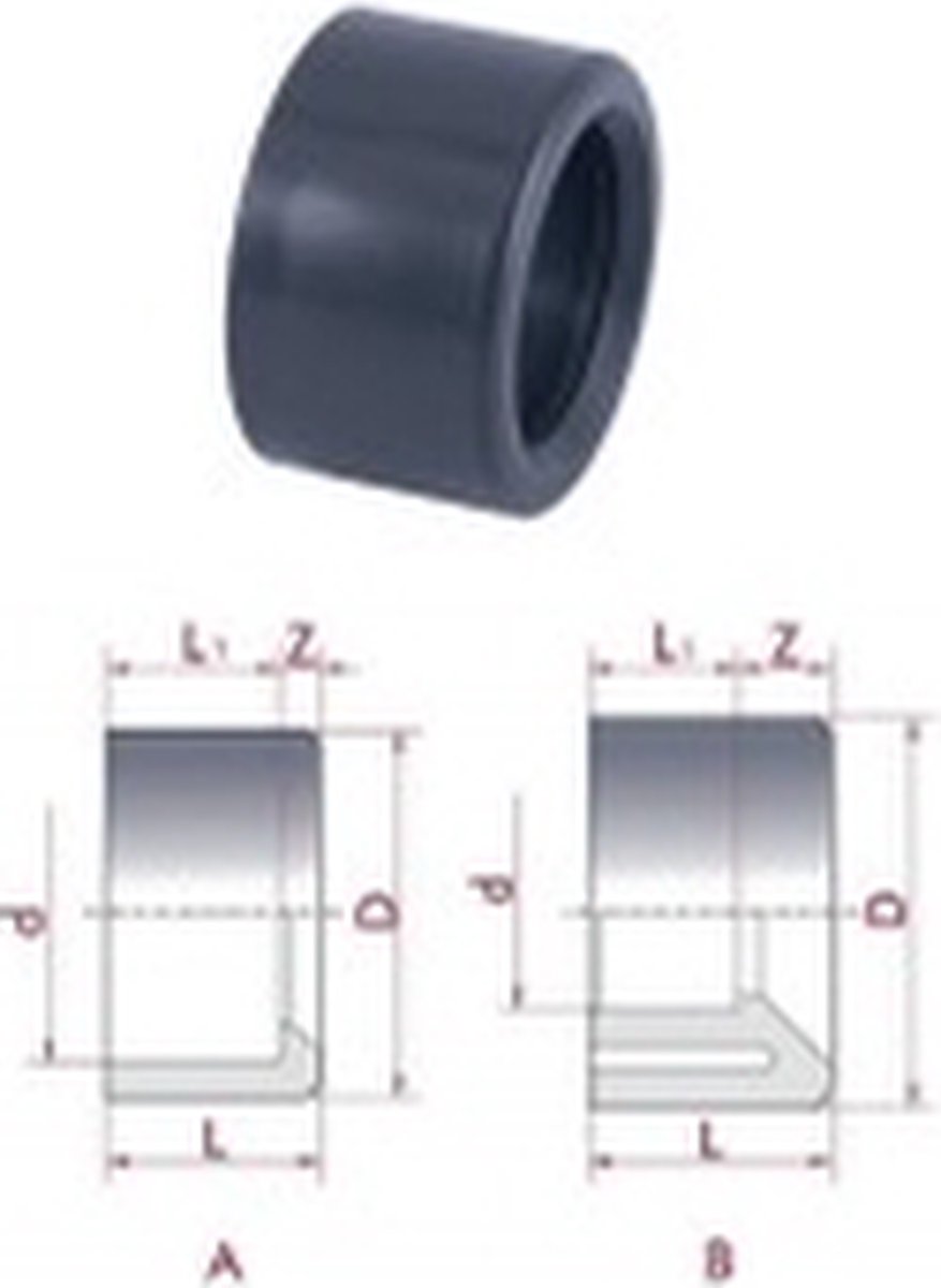 PVC verloopring Ø125-75mm PN16