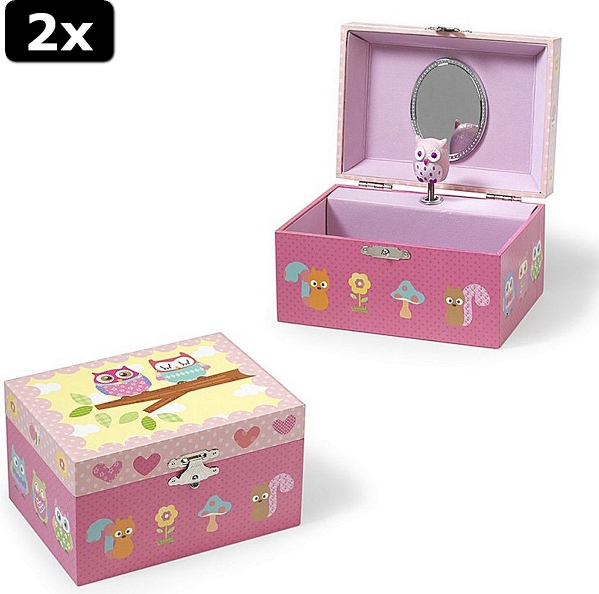 2x Simply for Kids Houten Juwelendoosje Uil met Muziek en Ballerina