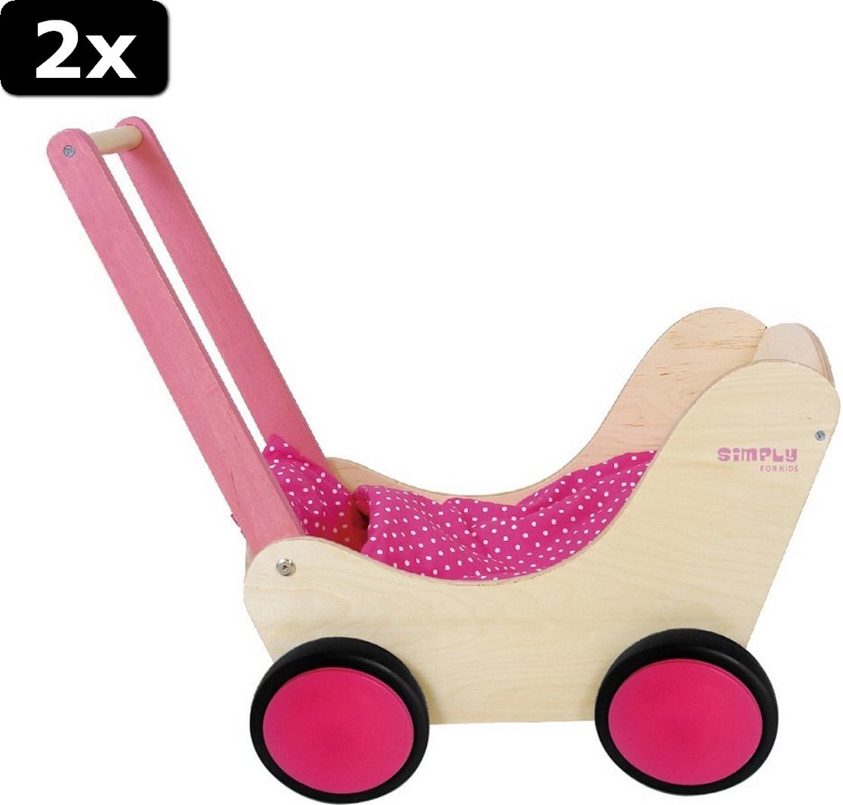 2x Simply for Kids Houten Poppenwagen Roze