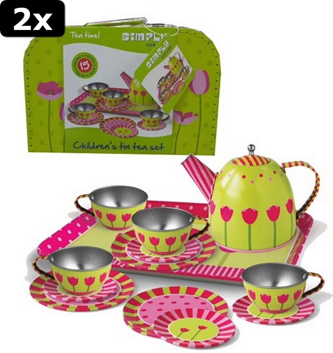 2x Simply for Kids Tinnen Tulpen Theeservies in Koffer