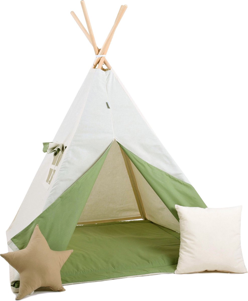 TIPI tent Khaki met accessoires TIPI  Khaki + 2 kussens en mat