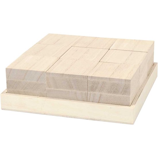 Houten blokken, afm 4x4x4 cm,   boom, 9stuks