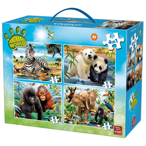 King Puzzel Koffer Dieren 4-in-1