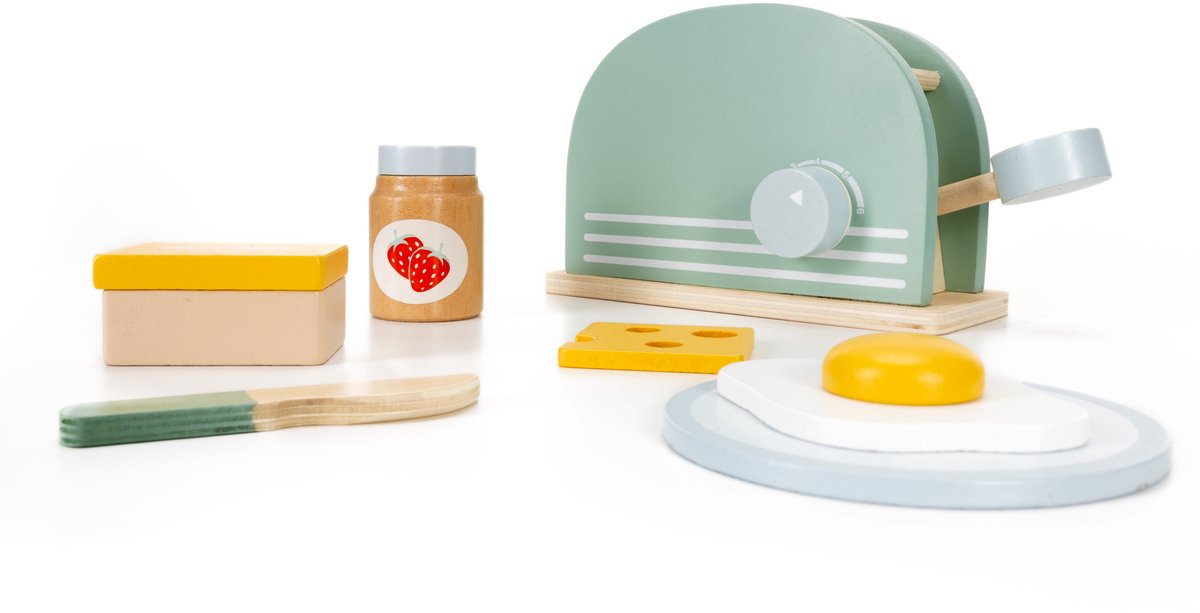 Springos ® Houten Broodrooster - 6-delig - Keuken Speelgoed - Groen