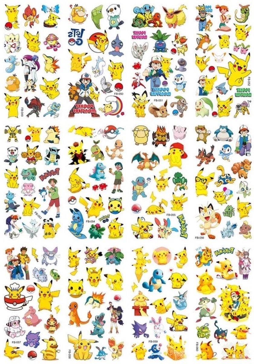 Pokémon Go Tattoo Stickers - 12 Pack - Tijdelijke Tattoo met alle bekende figuren van Pokemon