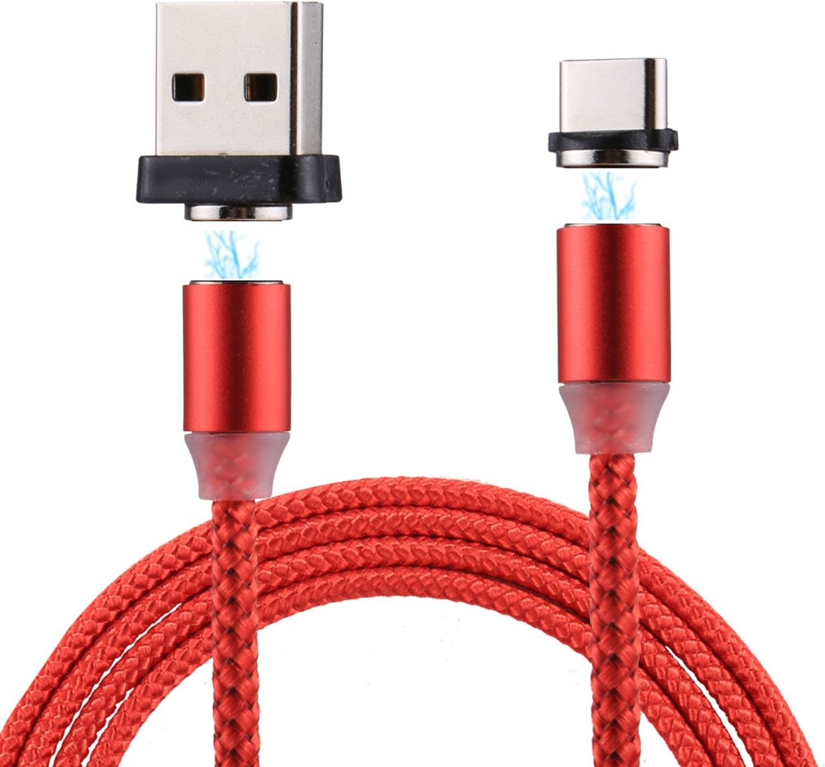 1,2 m Weave lijn USB naar USB-C / Type-C dubbele kop magnetische laadkabel, voor Galaxy S8 & S8 + / LG G6 / Huawei P10 & P10 Plus / Xiaomi Mi 6 & Max 2 en andere smartphones (rood)