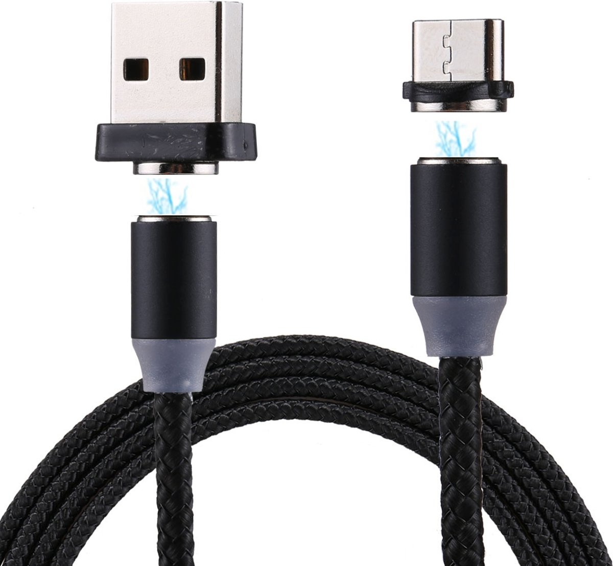 1,2 m Weave lijn USB naar USB-C / Type-C dubbele kop magnetische oplaadkabel, voor Galaxy S8 & S8 + / LG G6 / Huawei P10 & P10 Plus / Xiaomi Mi 6 & Max 2 en andere smartphones (zwart)