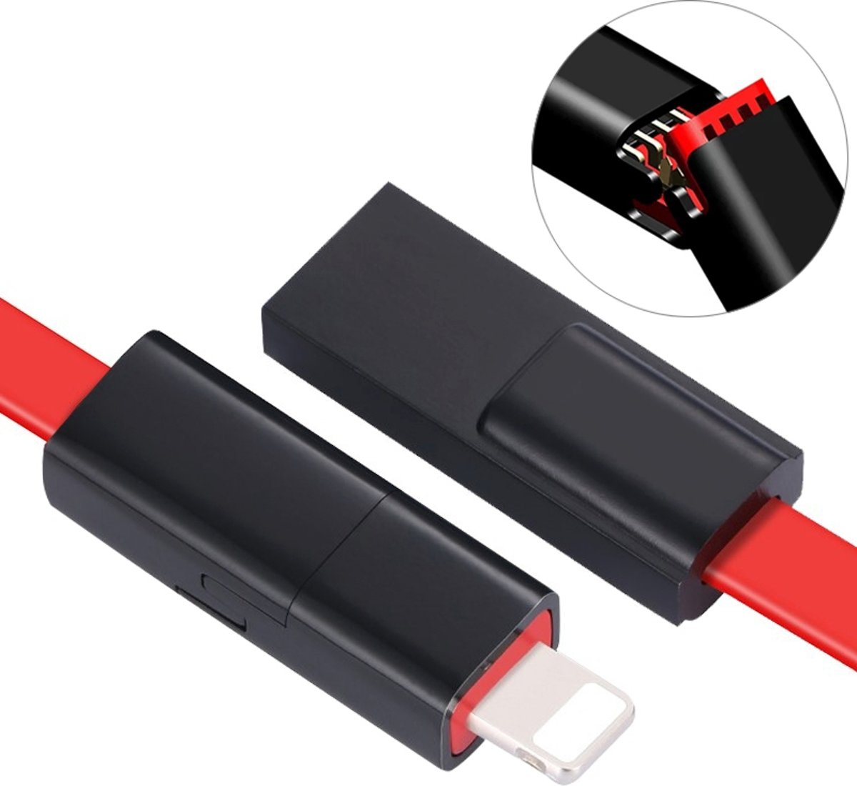 1,5 m USB naar 8-pins repareerbaar opladen & synchroniseren datakabel, voor iPhone XR / iPhone XS MAX / iPhone X & XS / iPhone 8 & 8 Plus / iPhone 7 & 7 Plus / iPhone 6 & 6s & 6 Plus & 6s Plus / iPad (Zwart rood)