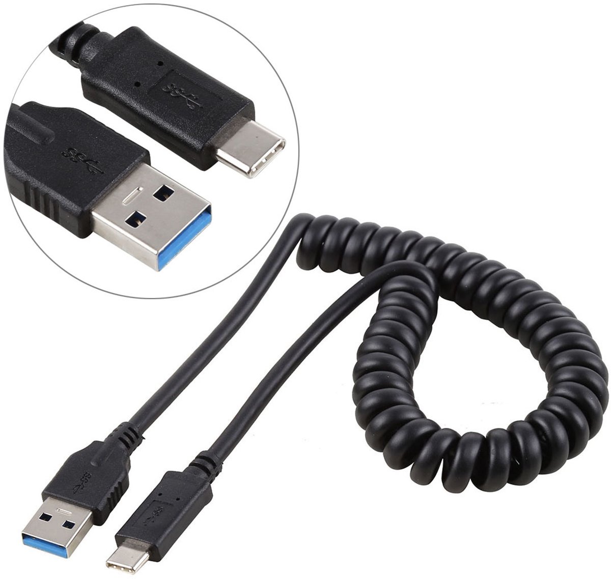 1,5 m hoge snelheid USB 3.0 Male naar USB-C / Type-C mannelijke intrekbare veerverlengkabel