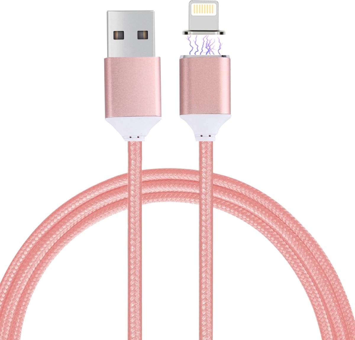 1 M geweven stijl 2.4A 8pin naar USB Data Sync oplaadkabel Intelligente metalen magnetismekabel, voor iPhone XR / iPhone XS MAX / iPhone X & XS / iPhone 8 & 8 Plus / iPhone 7 & 7 Plus / iPhone 6 & 6s & 6 Plus & 6s Plus / iPad (rose goud)