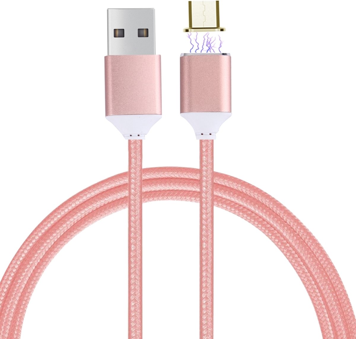 1 M geweven stijl 2.4A Micro USB naar USB Data Sync oplaadkabel Intelligente metalen magnetismekabel, voor Samsung, HTC, Sony, Huawei, Xiaomi, Meizu en andere Android-apparaten (rose goud)