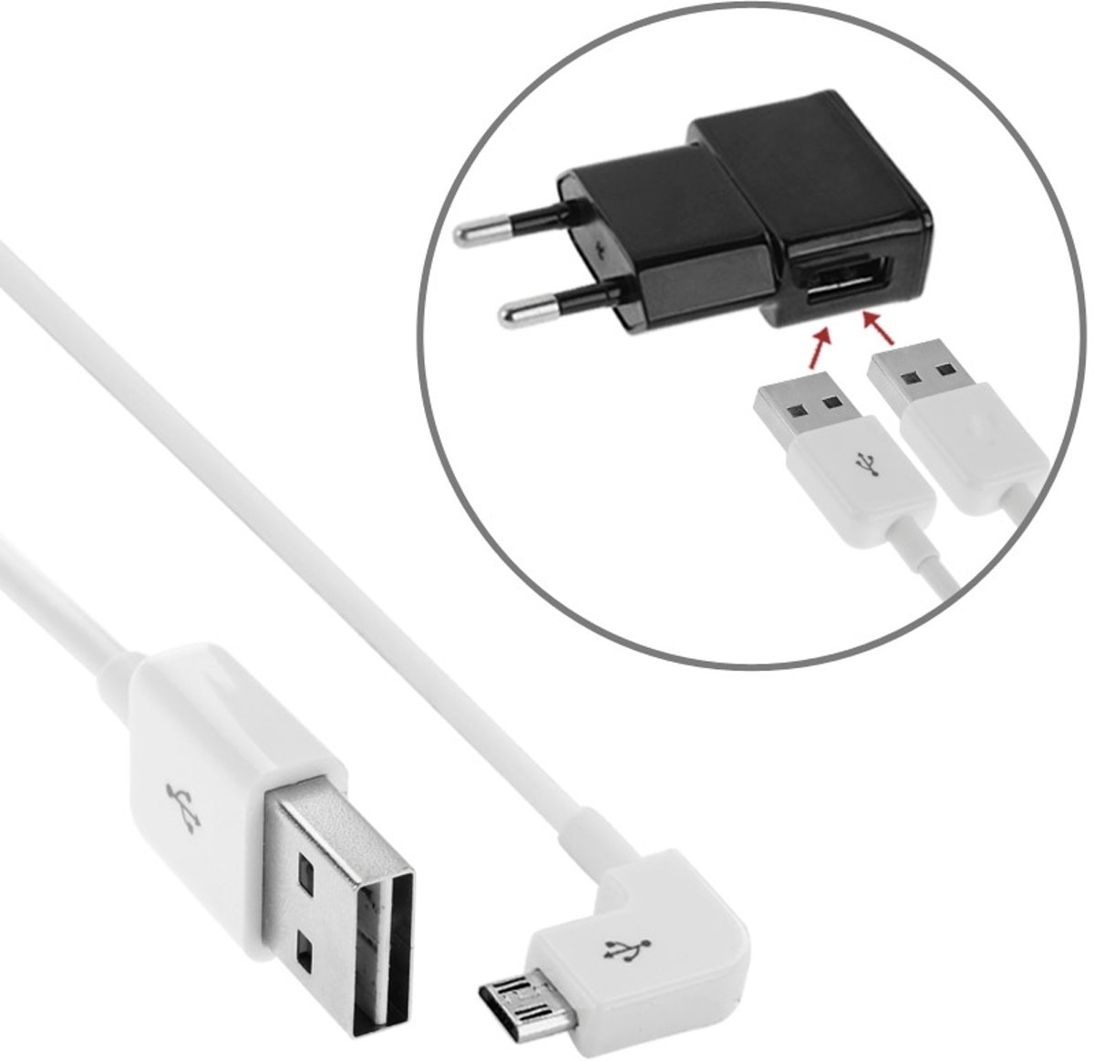 1 m Elleboog Micro USB naar Dubbelzijdig USB Poort Sync Gegevens / Oplaadkabel, Voor Galaxy, Huawei, Xiaomi, LG, HTC en andere Smart Phones (Wit)