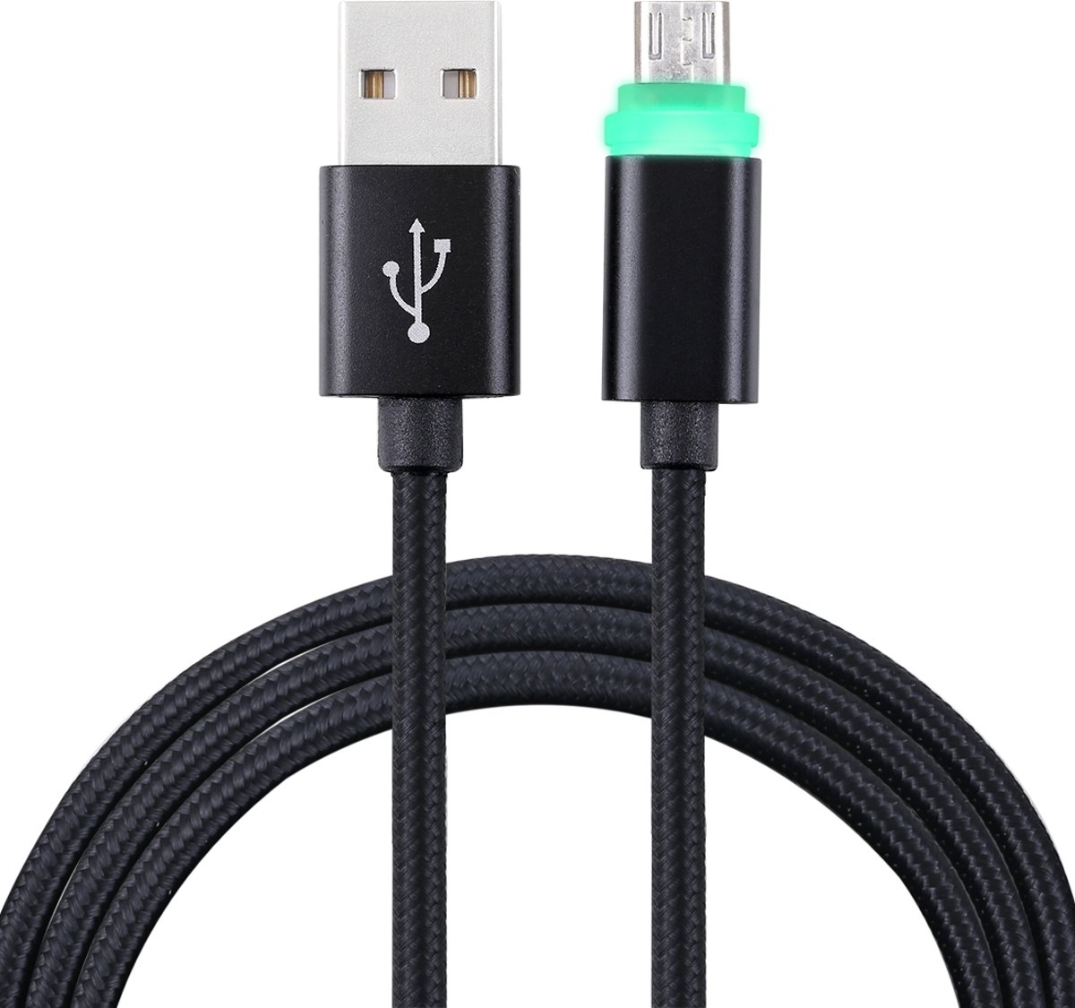 1 m geweven stijl Micro USB naar USB 2.0 Data Sync kabel met LED-indicatielampje, voor Galaxy S6 / S6 Edge / S6 Edge + / Note 5 Edge, HTC, Sony (zwart)