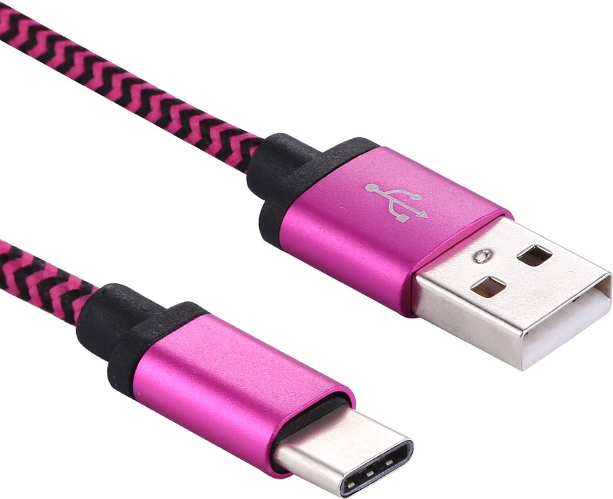 1 m geweven stijl USB-C / Type-C 3.1 naar USB 2.0 Data Sync laadkabel, voor Galaxy S8 & S8 + / LG G6 / Huawei P10 & P10 Plus / Xiaomi Mi6 & Max 2 en andere smartphones (Magenta)