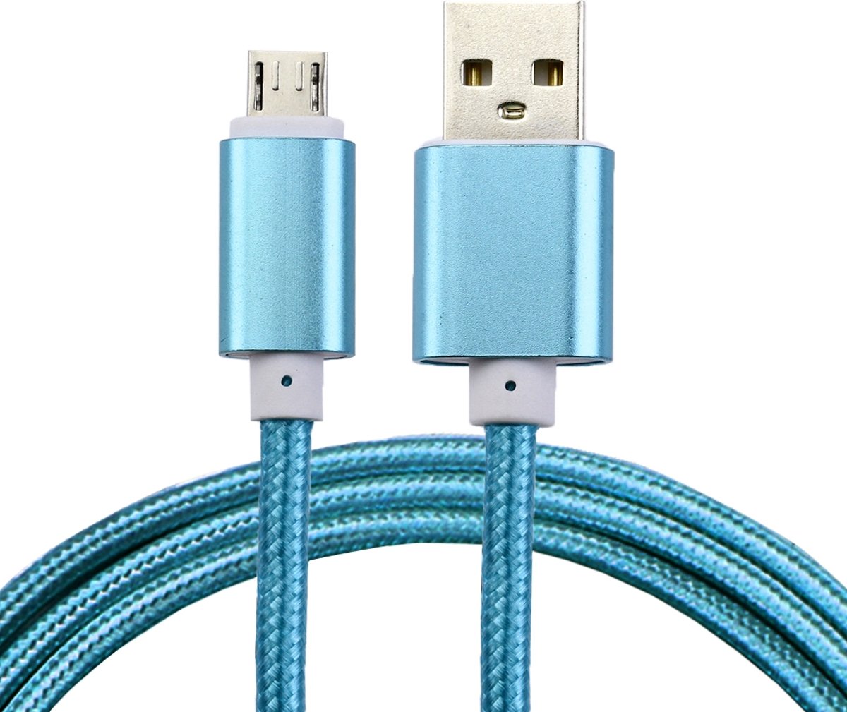 1 m geweven stijl metalen kop 84 kernen micro usb naar usb 2.0 data / oplader kabel, voor Samsung / Huawei / Xiaomi / Meizu / LG / HTC en andere smartphones (blauw)