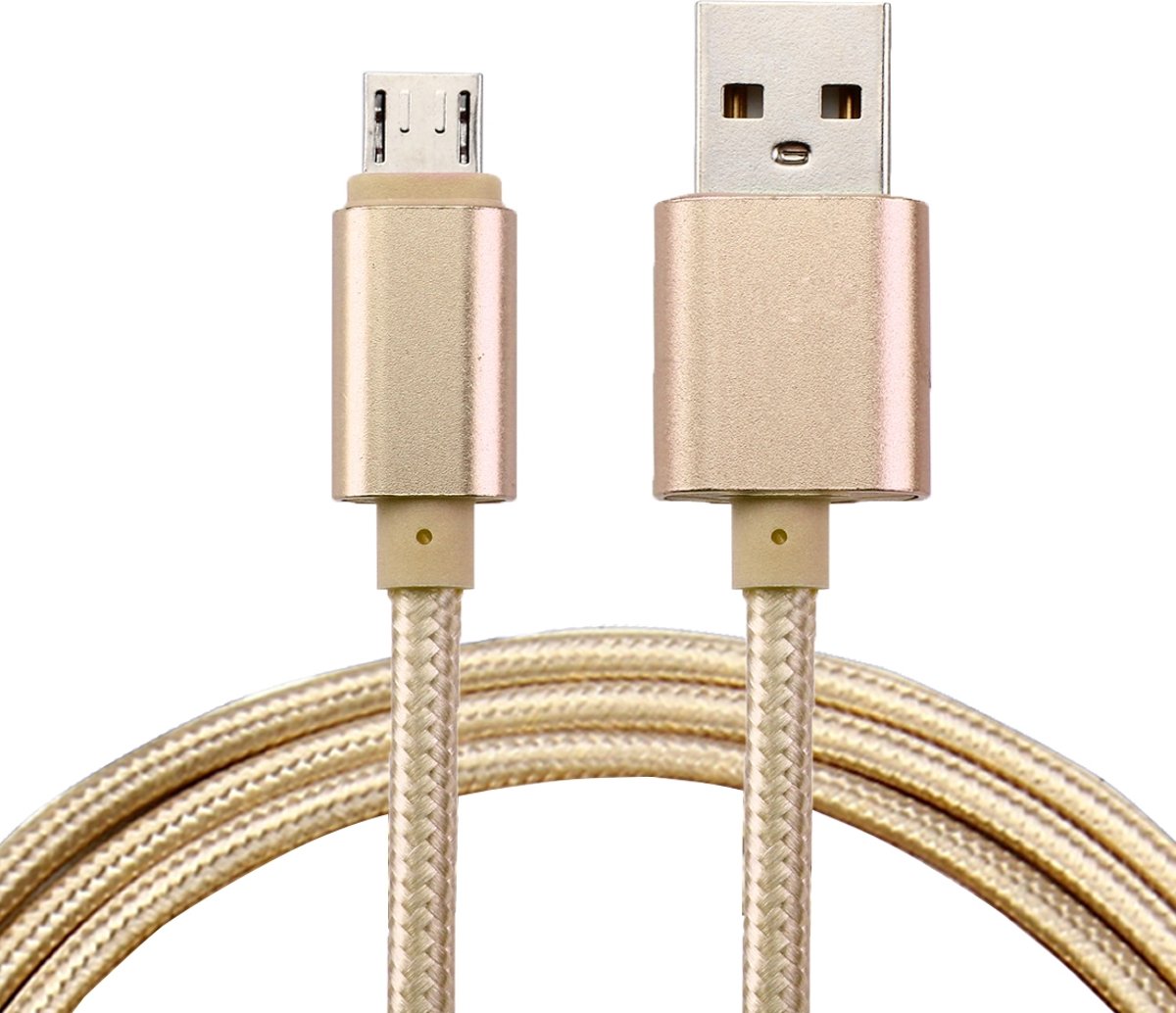 1 m geweven stijl metalen kop 84 kernen micro usb naar usb 2.0 data / oplader kabel, voor Samsung / Huawei / Xiaomi / Meizu / LG / HTC en andere smartphones (goud)