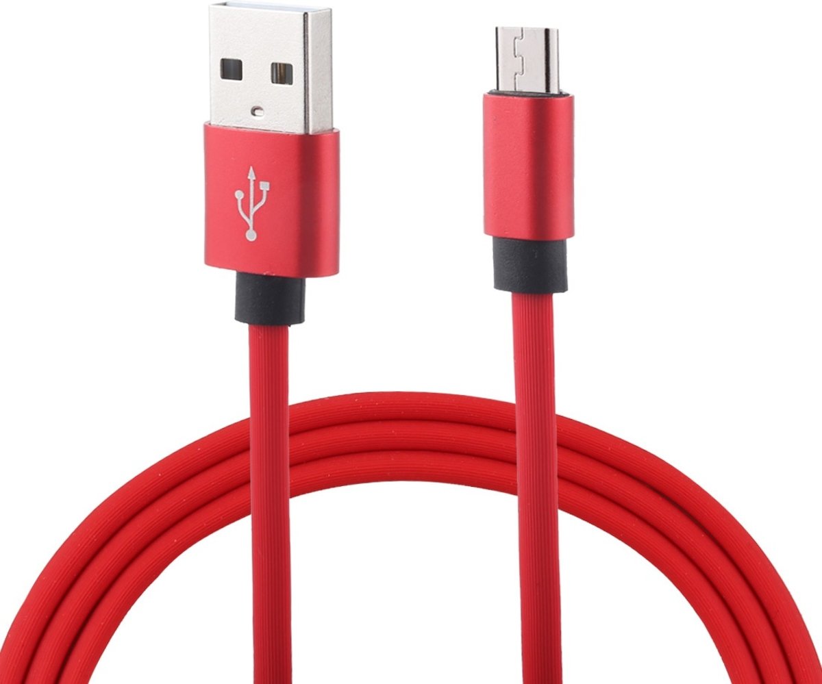 1 m vlak snoer USB A naar micro USB snel opladen Data Sync laadkabel, voor Galaxy, Huawei, Xiaomi, LG, HTC en andere slimme telefoons (rood)