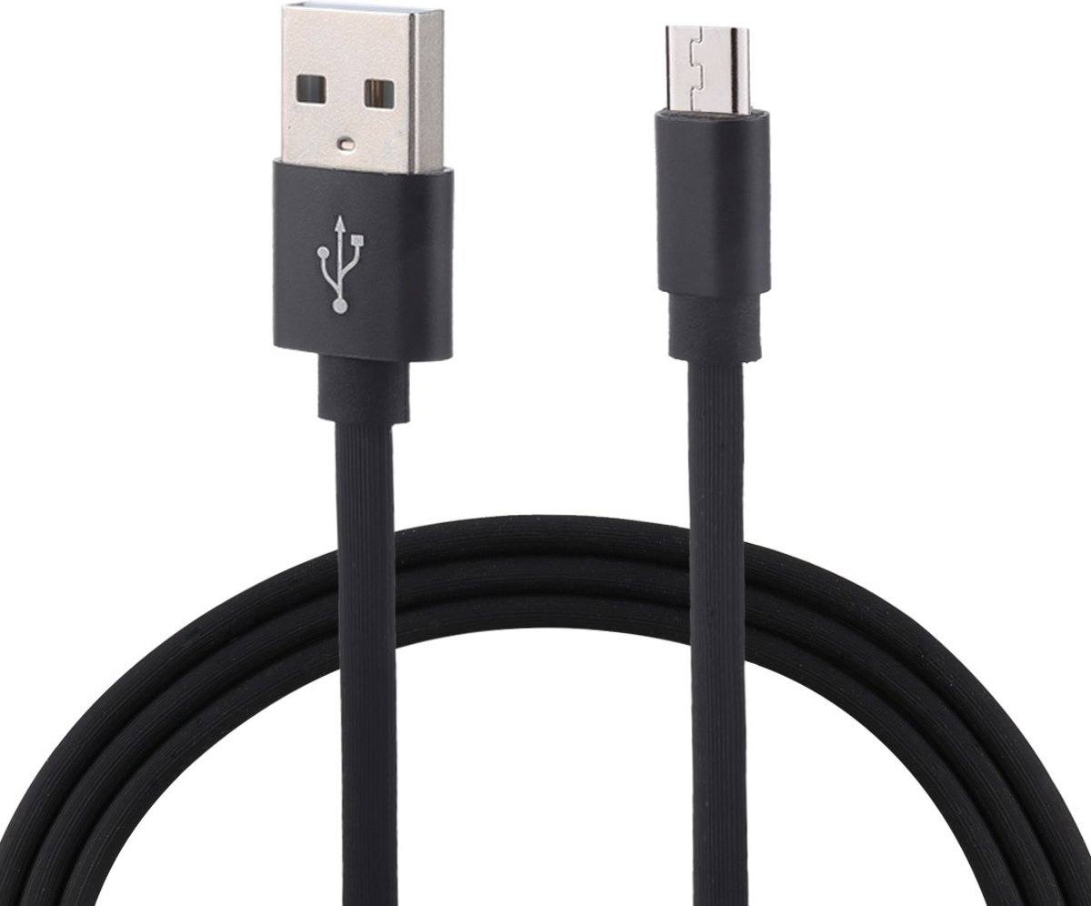 1 m vlak snoer USB A naar micro USB snel opladen Data Sync laadkabel, voor Galaxy, Huawei, Xiaomi, LG, HTC en andere slimme telefoons (zwart)