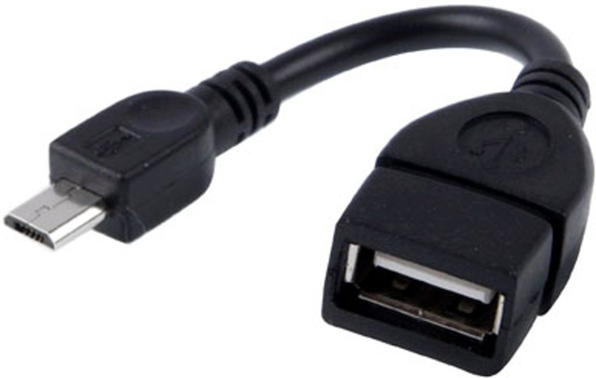 10cm USB 2.0 AF naar micro USB 5 pins mannelijke OTG-adapterkabel, voor Galaxy S IV / i9500 / S III / i9300 / Note II / N7100 / i9220 / i9100 / i9082 / Nokia / LG / BlackBerry / HTC One X / Amazon Kindle / Sony Xperia etc. (zwart)