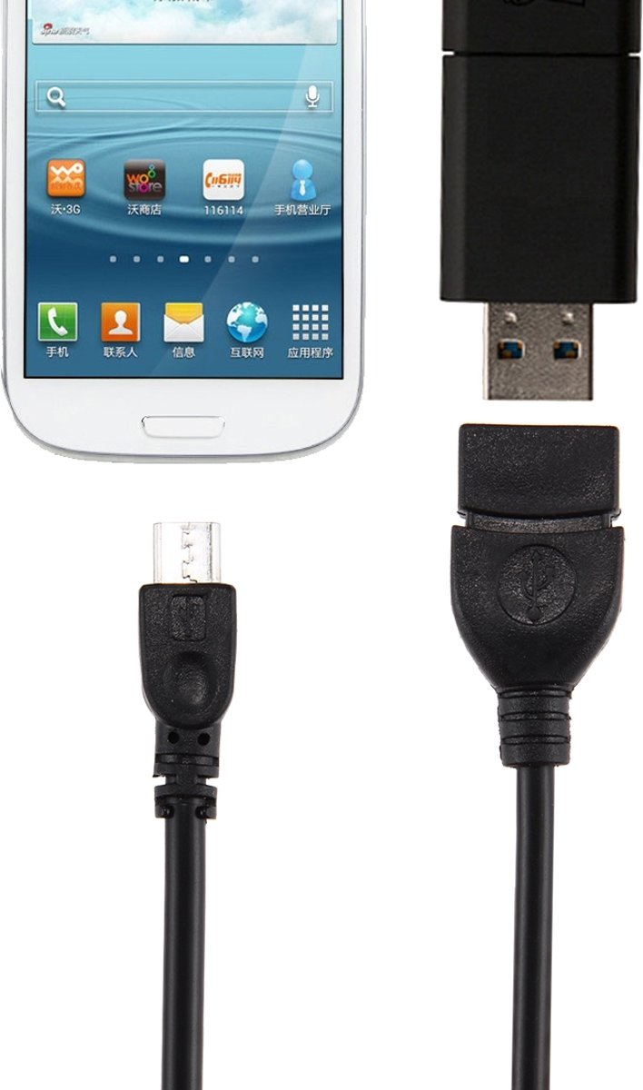 10cm USB A vrouwelijk naar micro USB 5 pins mannelijk adapter met OTG, voor Galaxy S IV / i9500 / S III / i9300 / Opmerking II / N7100 / i9220 / i9100 / i9082 / Nokia / LG / BlackBerry / HTC One X / Amazon Kindle / Sony Xperia etc.