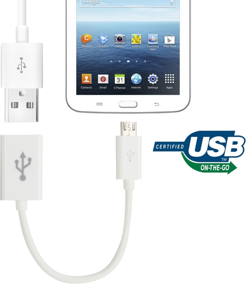 15 cm micro USB OTG-verbindingskabel, voor Galaxy Tab 3 (8.0 / 10.1) T310 / P5200, opmerking 10.1 (2014 editie) / P600, GALAXY tabblad 4 (7.0 / 8.0 / 10.1) T230 / T330 / T530, Galaxy Tab Pro (8.4 / 10.1) T320 / T520, i9500 / i9300 / N7100 (wit)